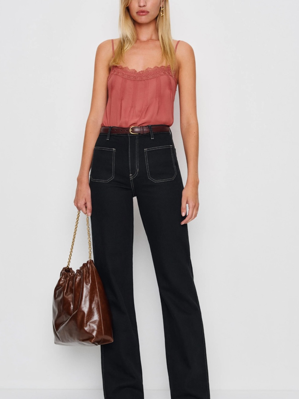 Reformation Black 	
Alyssa High Rise Wide Leg Long Jeans